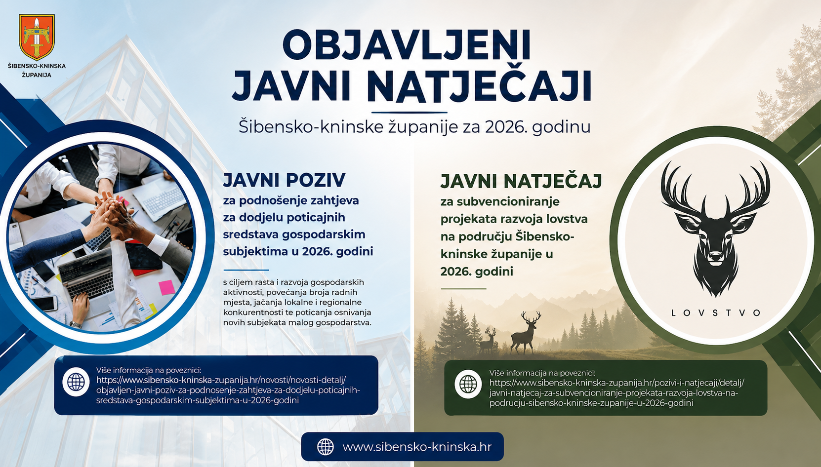 Objavljeni javni natječaji Šibensko-kninske županije za 2026. godinu
